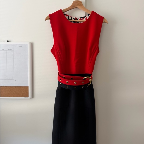 Milly Red and Black Belted Midi Dress - Picture 2 of 5